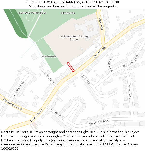 83, CHURCH ROAD, LECKHAMPTON, CHELTENHAM, GL53 0PF: Location map and indicative extent of plot