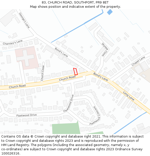 83, CHURCH ROAD, SOUTHPORT, PR9 8ET: Location map and indicative extent of plot