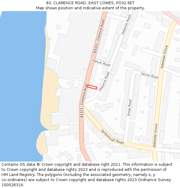 83, CLARENCE ROAD, EAST COWES, PO32 6ET: Location map and indicative extent of plot