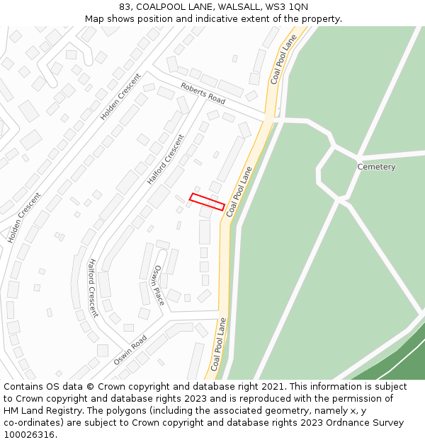 83, COALPOOL LANE, WALSALL, WS3 1QN: Location map and indicative extent of plot