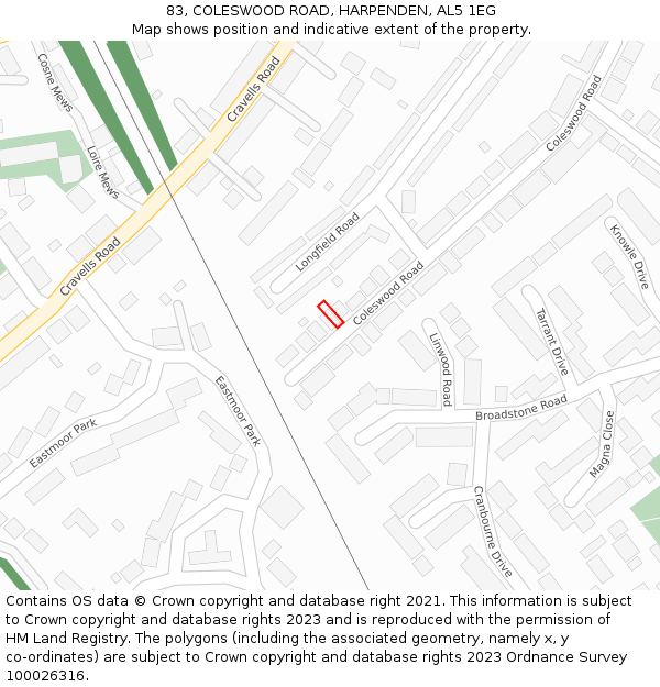 83, COLESWOOD ROAD, HARPENDEN, AL5 1EG: Location map and indicative extent of plot