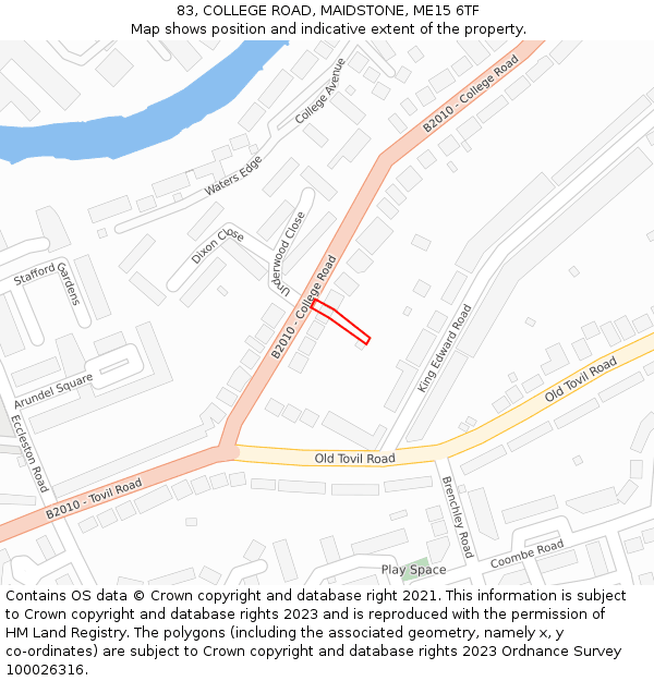 83, COLLEGE ROAD, MAIDSTONE, ME15 6TF: Location map and indicative extent of plot