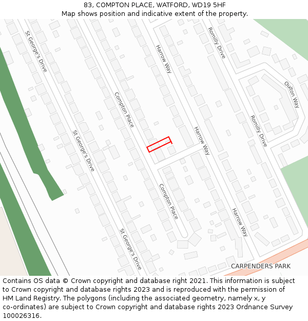 83, COMPTON PLACE, WATFORD, WD19 5HF: Location map and indicative extent of plot