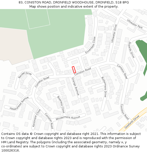 83, CONISTON ROAD, DRONFIELD WOODHOUSE, DRONFIELD, S18 8PG: Location map and indicative extent of plot