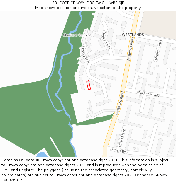 83, COPPICE WAY, DROITWICH, WR9 9JB: Location map and indicative extent of plot
