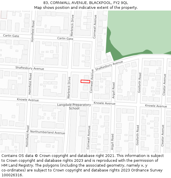 83, CORNWALL AVENUE, BLACKPOOL, FY2 9QL: Location map and indicative extent of plot