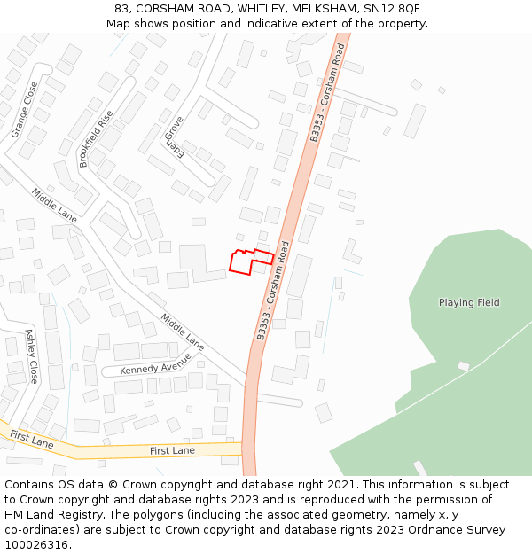 83, CORSHAM ROAD, WHITLEY, MELKSHAM, SN12 8QF: Location map and indicative extent of plot