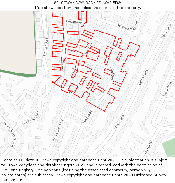 83, COWAN WAY, WIDNES, WA8 5BW: Location map and indicative extent of plot