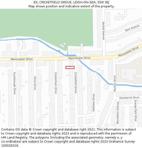 83, CRICKETFIELD GROVE, LEIGH-ON-SEA, SS9 3EJ: Location map and indicative extent of plot