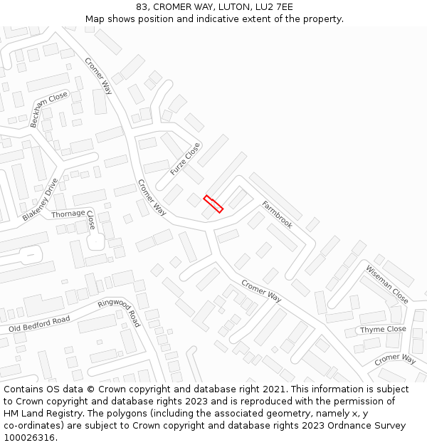 83, CROMER WAY, LUTON, LU2 7EE: Location map and indicative extent of plot