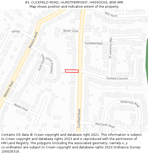 83, CUCKFIELD ROAD, HURSTPIERPOINT, HASSOCKS, BN6 9RR: Location map and indicative extent of plot