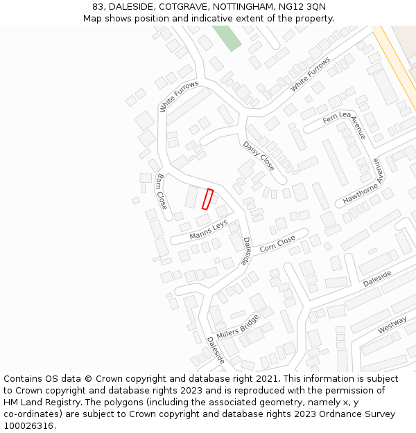 83, DALESIDE, COTGRAVE, NOTTINGHAM, NG12 3QN: Location map and indicative extent of plot