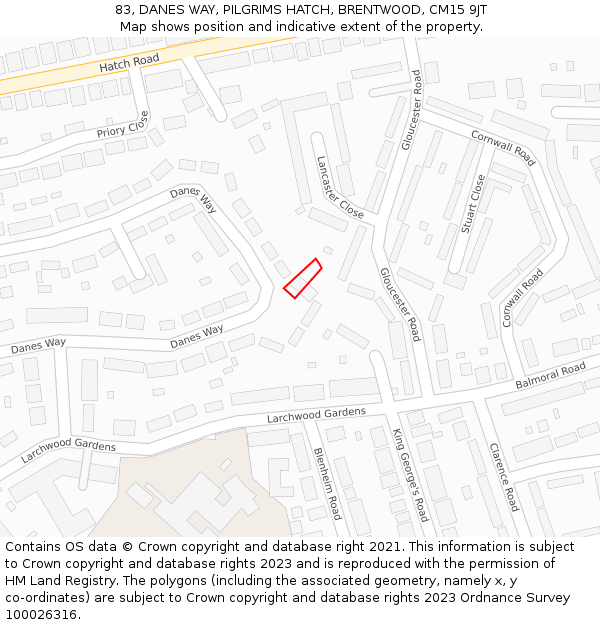 83, DANES WAY, PILGRIMS HATCH, BRENTWOOD, CM15 9JT: Location map and indicative extent of plot