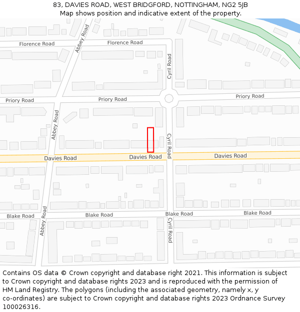 83, DAVIES ROAD, WEST BRIDGFORD, NOTTINGHAM, NG2 5JB: Location map and indicative extent of plot