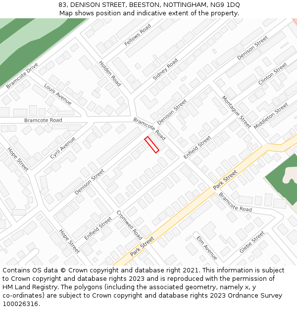 83, DENISON STREET, BEESTON, NOTTINGHAM, NG9 1DQ: Location map and indicative extent of plot