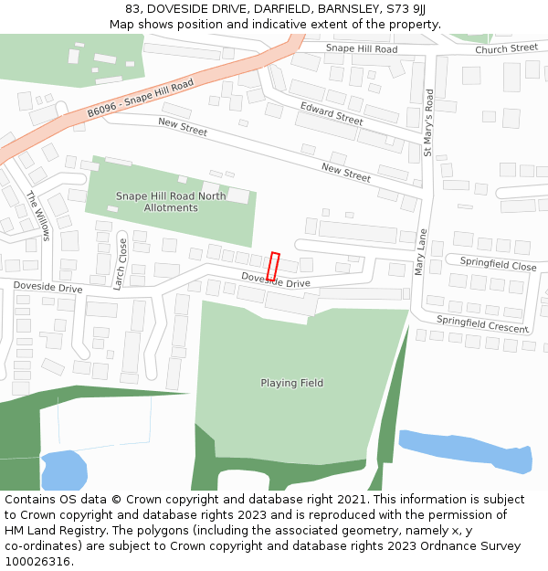 83, DOVESIDE DRIVE, DARFIELD, BARNSLEY, S73 9JJ: Location map and indicative extent of plot