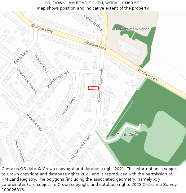 83, DOWNHAM ROAD SOUTH, WIRRAL, CH60 5SF: Location map and indicative extent of plot