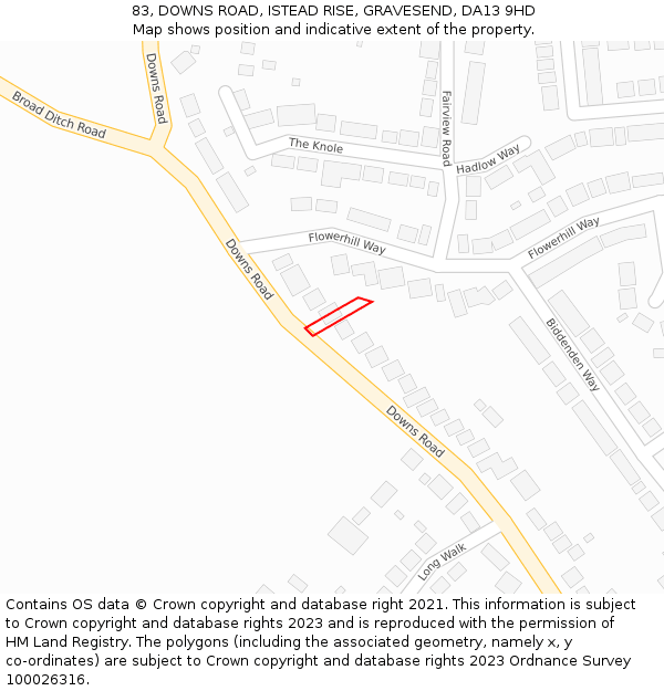 83, DOWNS ROAD, ISTEAD RISE, GRAVESEND, DA13 9HD: Location map and indicative extent of plot