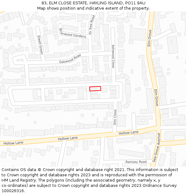 83, ELM CLOSE ESTATE, HAYLING ISLAND, PO11 9AU: Location map and indicative extent of plot