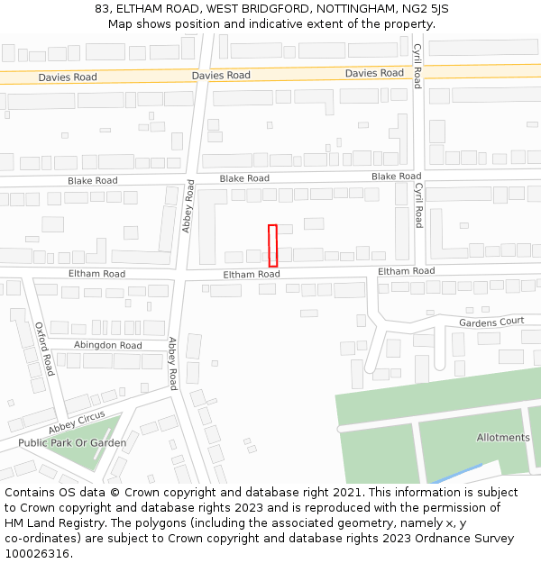 83, ELTHAM ROAD, WEST BRIDGFORD, NOTTINGHAM, NG2 5JS: Location map and indicative extent of plot