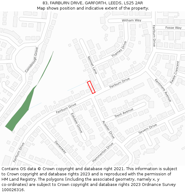 83, FAIRBURN DRIVE, GARFORTH, LEEDS, LS25 2AR: Location map and indicative extent of plot