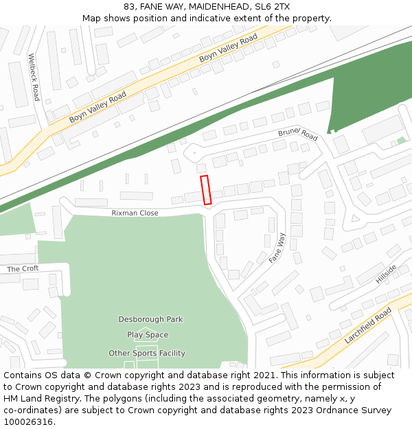 83, FANE WAY, MAIDENHEAD, SL6 2TX: Location map and indicative extent of plot