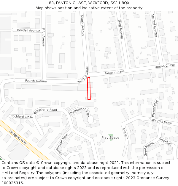 83, FANTON CHASE, WICKFORD, SS11 8QX: Location map and indicative extent of plot