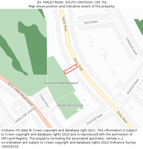 83, FARLEY ROAD, SOUTH CROYDON, CR2 7NJ: Location map and indicative extent of plot