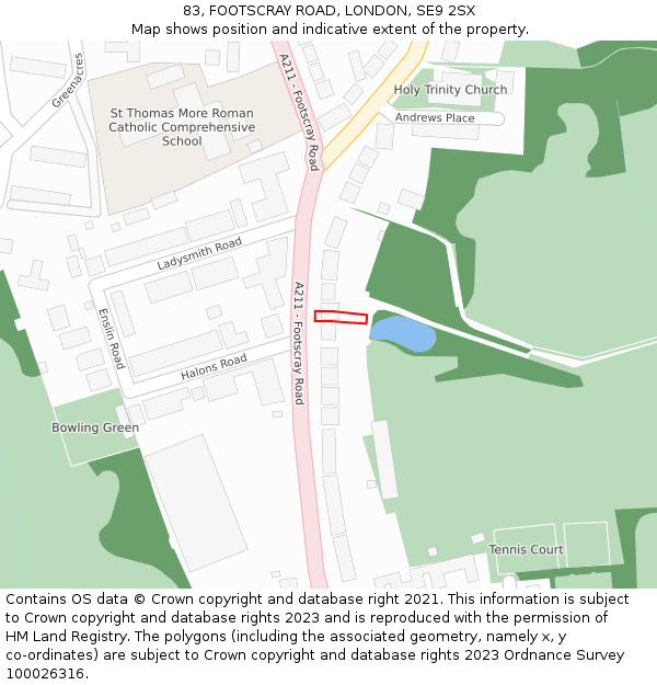 83, FOOTSCRAY ROAD, LONDON, SE9 2SX: Location map and indicative extent of plot