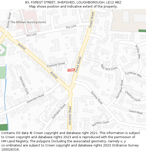 83, FOREST STREET, SHEPSHED, LOUGHBOROUGH, LE12 9BZ: Location map and indicative extent of plot