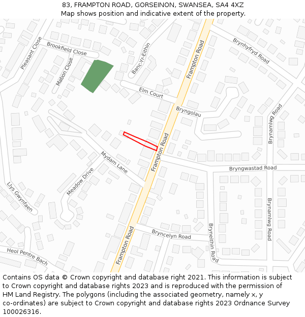 83, FRAMPTON ROAD, GORSEINON, SWANSEA, SA4 4XZ: Location map and indicative extent of plot