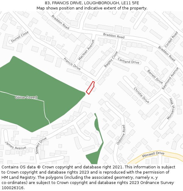 83, FRANCIS DRIVE, LOUGHBOROUGH, LE11 5FE: Location map and indicative extent of plot