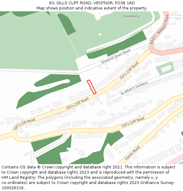 83, GILLS CLIFF ROAD, VENTNOR, PO38 1AD: Location map and indicative extent of plot