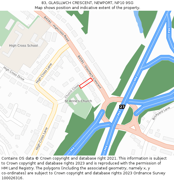 83, GLASLLWCH CRESCENT, NEWPORT, NP10 9SG: Location map and indicative extent of plot