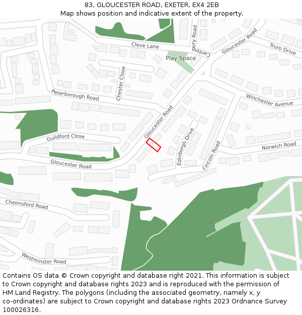 83, GLOUCESTER ROAD, EXETER, EX4 2EB: Location map and indicative extent of plot