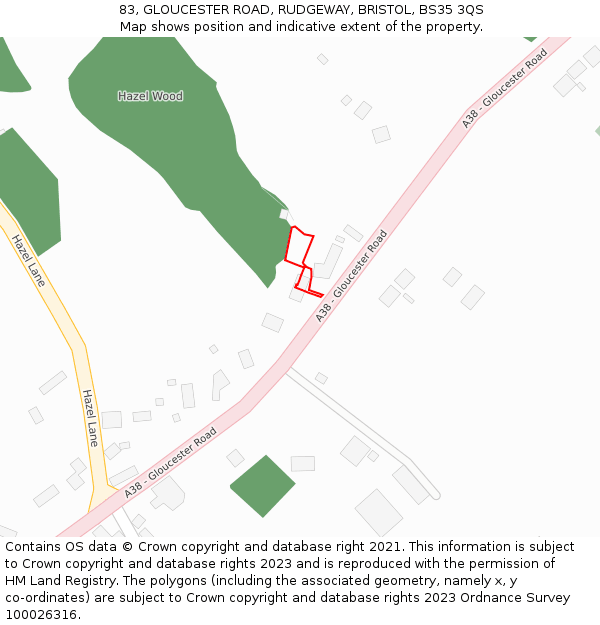 83, GLOUCESTER ROAD, RUDGEWAY, BRISTOL, BS35 3QS: Location map and indicative extent of plot