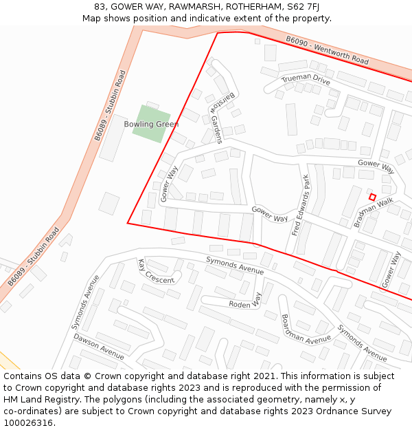 83, GOWER WAY, RAWMARSH, ROTHERHAM, S62 7FJ: Location map and indicative extent of plot