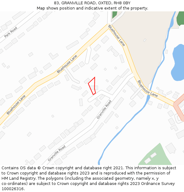 83, GRANVILLE ROAD, OXTED, RH8 0BY: Location map and indicative extent of plot