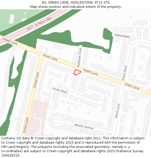 83, GREEN LANE, ADDLESTONE, KT15 2TG: Location map and indicative extent of plot