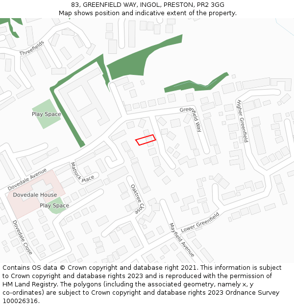 83, GREENFIELD WAY, INGOL, PRESTON, PR2 3GG: Location map and indicative extent of plot