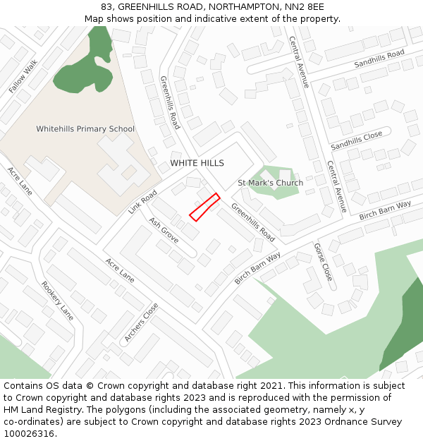 83, GREENHILLS ROAD, NORTHAMPTON, NN2 8EE: Location map and indicative extent of plot