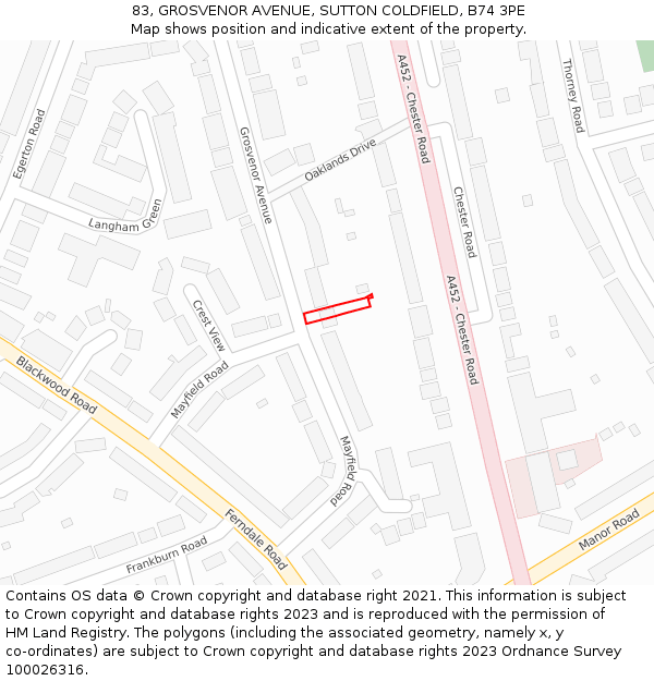 83, GROSVENOR AVENUE, SUTTON COLDFIELD, B74 3PE: Location map and indicative extent of plot