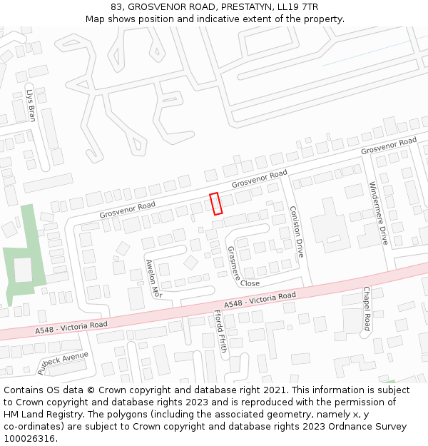 83, GROSVENOR ROAD, PRESTATYN, LL19 7TR: Location map and indicative extent of plot