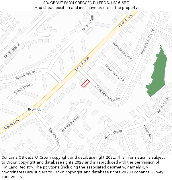 83, GROVE FARM CRESCENT, LEEDS, LS16 6BZ: Location map and indicative extent of plot