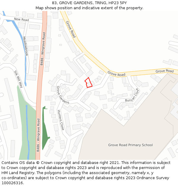 83, GROVE GARDENS, TRING, HP23 5PY: Location map and indicative extent of plot