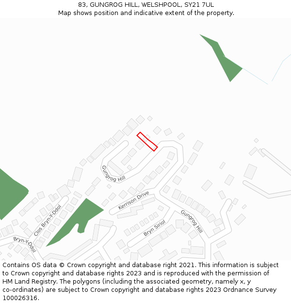 83, GUNGROG HILL, WELSHPOOL, SY21 7UL: Location map and indicative extent of plot