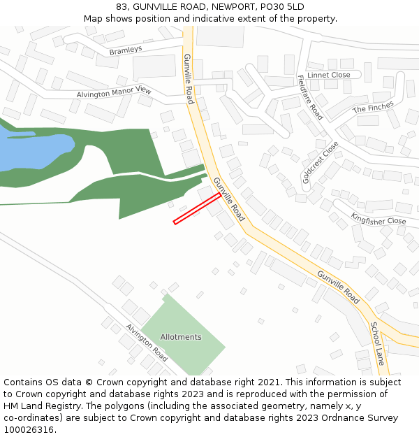 83, GUNVILLE ROAD, NEWPORT, PO30 5LD: Location map and indicative extent of plot