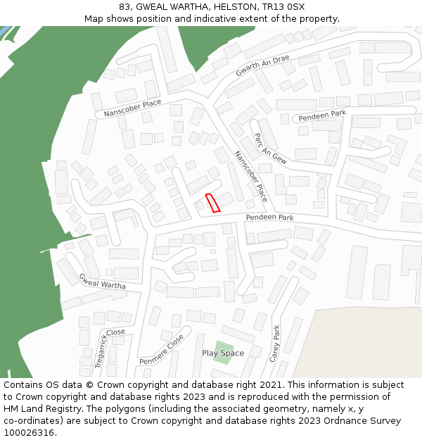 83, GWEAL WARTHA, HELSTON, TR13 0SX: Location map and indicative extent of plot