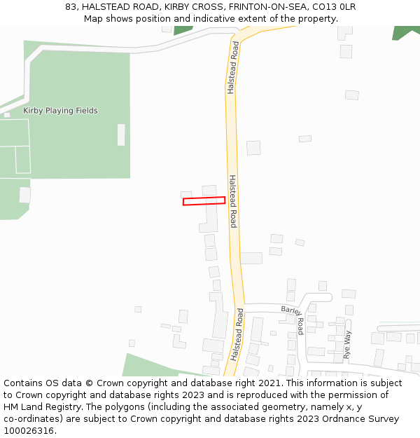 83, HALSTEAD ROAD, KIRBY CROSS, FRINTON-ON-SEA, CO13 0LR: Location map and indicative extent of plot