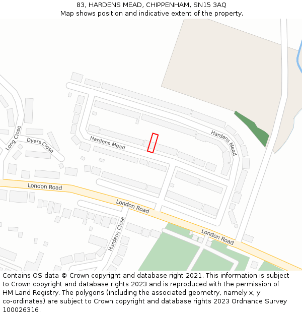 83, HARDENS MEAD, CHIPPENHAM, SN15 3AQ: Location map and indicative extent of plot